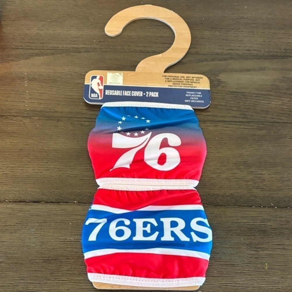 NBA 76ERS reusable 100% cotton stretchy face mask covers set of 2